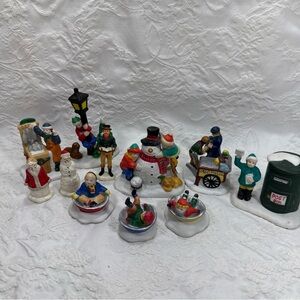 People Accessory Lot of 11 Figures Hot Dog & Fish Carts Snowman Post Box Saucers